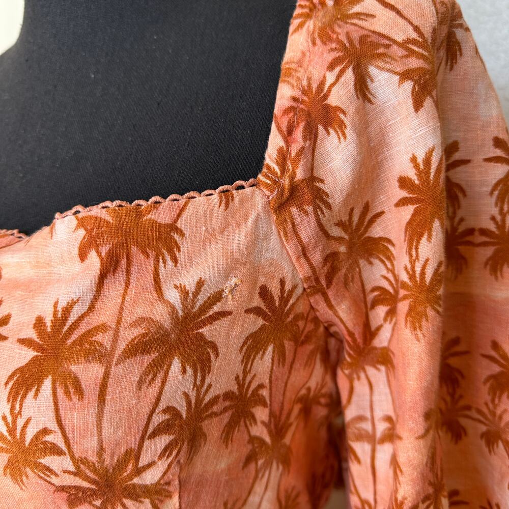 Kivari Tropical Linen Fit Flare Mini Dress SIZE 8 Cottage Palm Bow Designer $269 - Picture 11 of 11